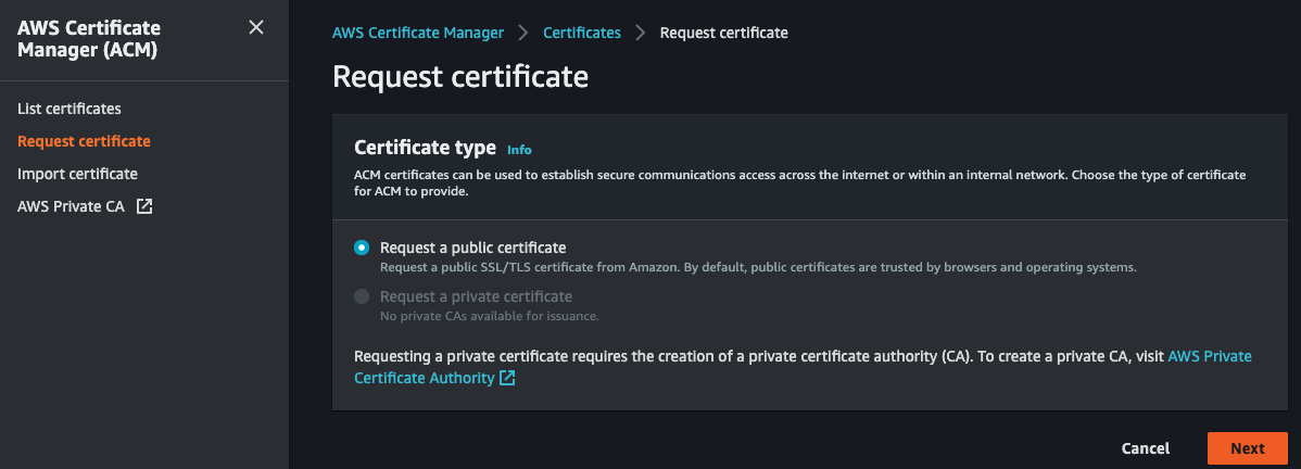 request public certificate